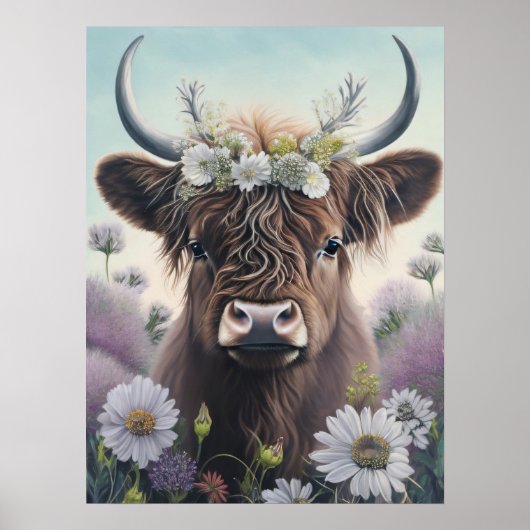 Koe Floral Highland Poster (Voorkant)
