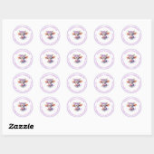 Koe Floral Paarse Baby shower Adres Ronde Sticker (Vel)