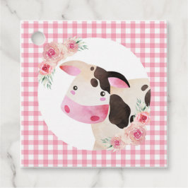 Koe Floral Pink Gingham Farm Animals Hartelijk dan Bedankjes Labels