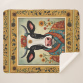 Koe Folk Art Floral Sherpa Deken (Voorkant (horizontaal))