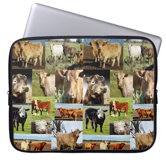 Koe fotocollage, laptop sleeve (Voorkant)