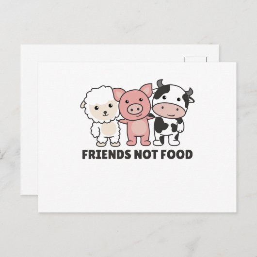 Koe "Friends Not Food Vegan Sheep Pig" Briefkaart (Voorkant / Achterkant)