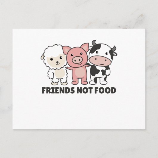 Koe "Friends Not Food Vegan Sheep Pig" Briefkaart (Voorkant)