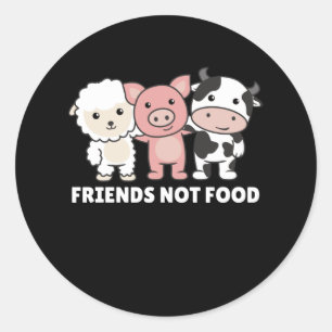 Koe "Friends Not Food Vegan Sheep Pig" Ronde Sticker