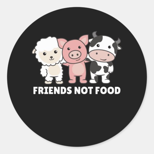Koe "Friends Not Food Vegan Sheep Pig" Ronde Sticker (Voorkant)