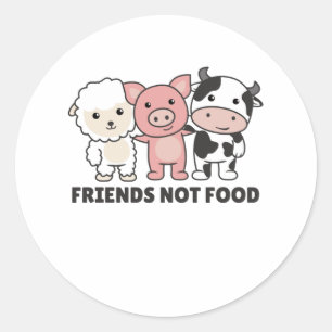 Koe "Friends Not Food Vegan Sheep Pig" Ronde Sticker