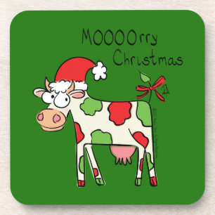 Koe Funny Cartoon kerstfeestdag Bier Onderzetter