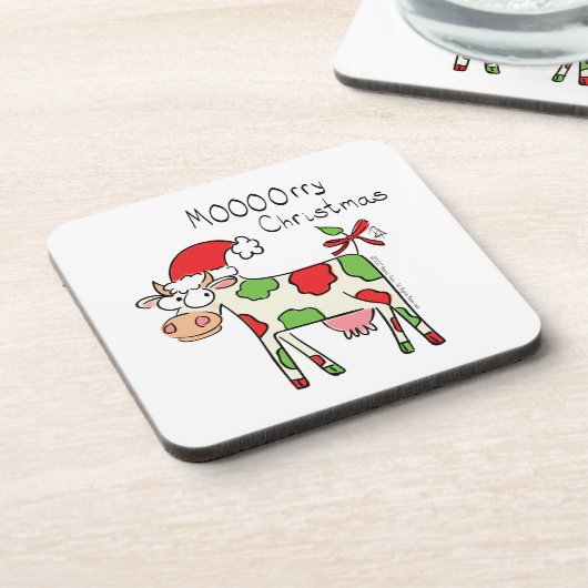 Koe Funny Cartoon kerstfeestdag Bier Onderzetter (Linkerzijde)
