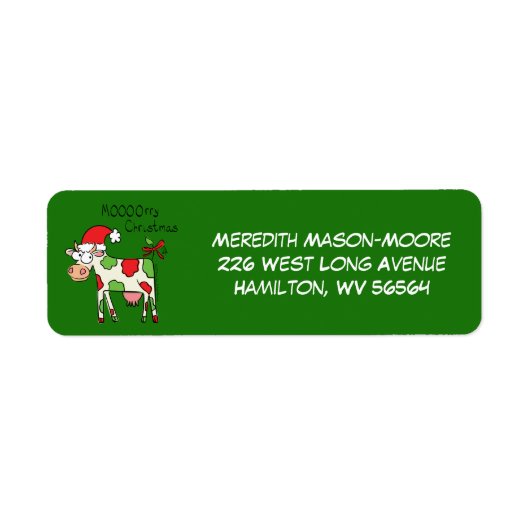 Koe Funny Cartoon kerstfeestdag Etiket (Voorkant)