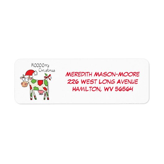 Koe Funny Cartoon kerstfeestdag Etiket (Voorkant)