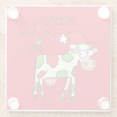 Koe Funny Cartoon kerstfeestdag Glazen Onderzetter (Achterkant)