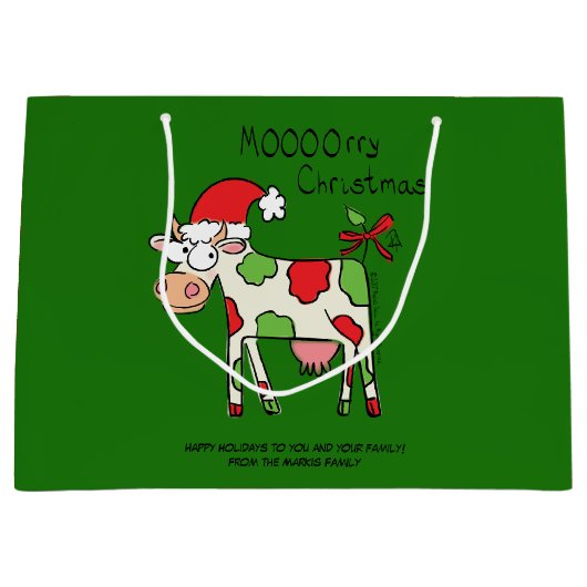 Koe Funny Cartoon kerstfeestdag Groot Cadeauzakje (Voorkant)