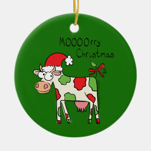 Koe Funny Cartoon kerstfeestdag Keramisch Ornament (Voorkant)