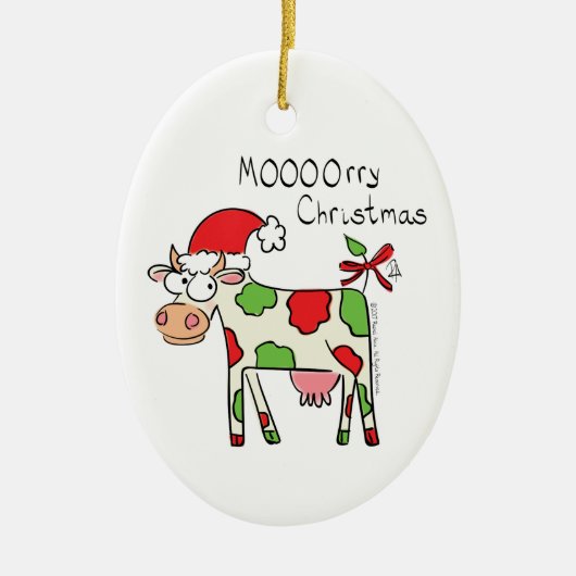 Koe Funny Cartoon kerstfeestdag Keramisch Ornament (Voorkant)