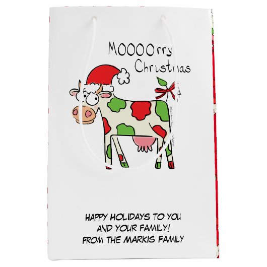 Koe Funny Cartoon kerstfeestdag Medium Cadeauzakje (Voorkant)