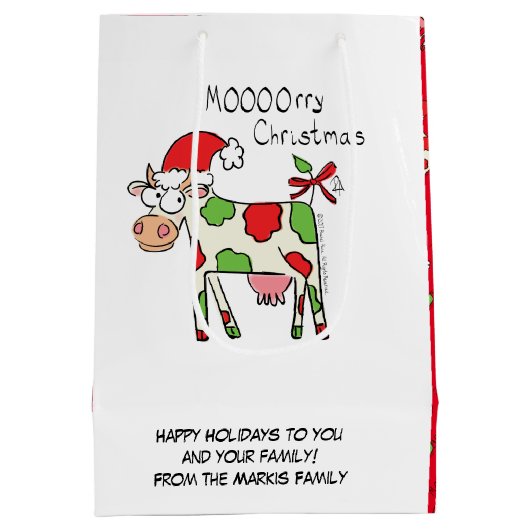 Koe Funny Cartoon kerstfeestdag Medium Cadeauzakje (Achterkant)