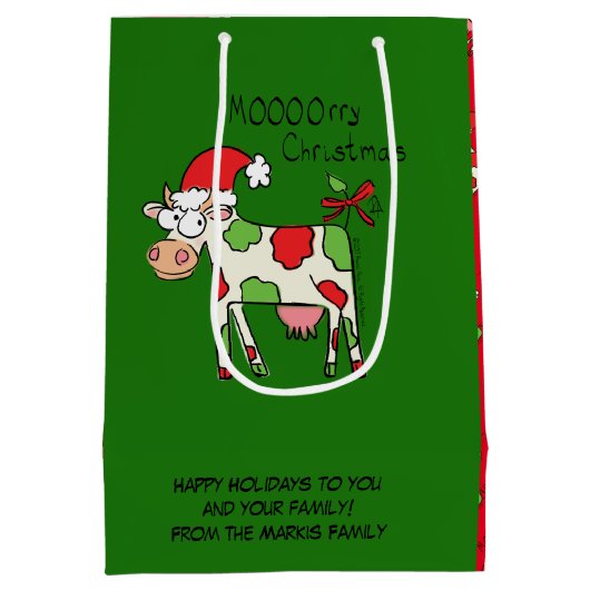 Koe Funny Cartoon kerstfeestdag Medium Cadeauzakje (Achterkant)