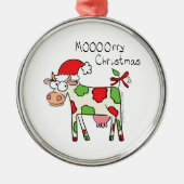 Koe Funny Cartoon kerstfeestdag Metalen Ornament (Voorkant)