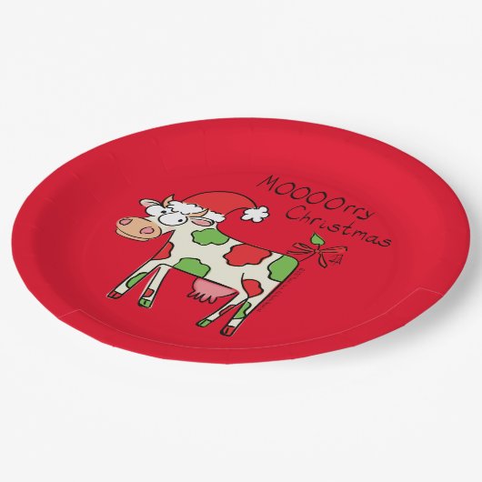 Koe Funny Cartoon kerstfeestdag Papieren Bordje (Gekanteld)