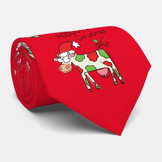 Koe Funny Cartoon kerstfeestdag Stropdas (Opgerold)
