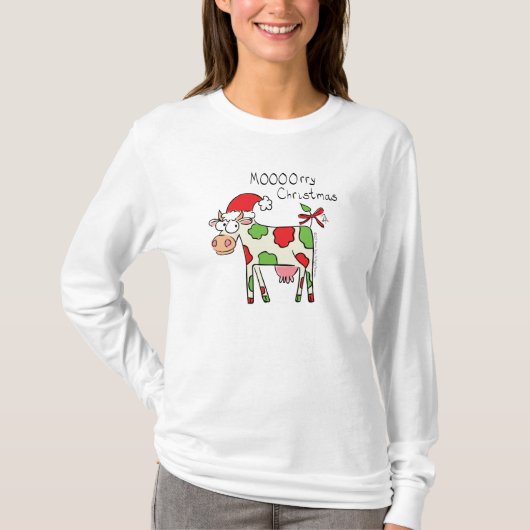 Koe Funny Cartoon kerstfeestdag T-shirt (Voorkant)