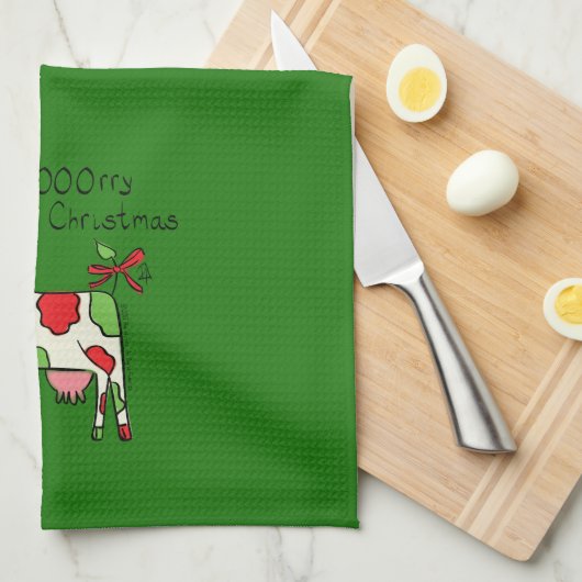 Koe Funny Cartoon kerstfeestdag Theedoek (Quarter Fold)