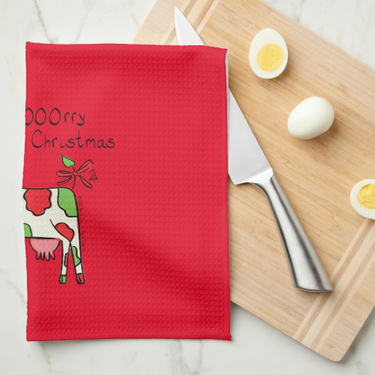 Koe Funny Cartoon kerstfeestdag Theedoek (Quarter Fold)