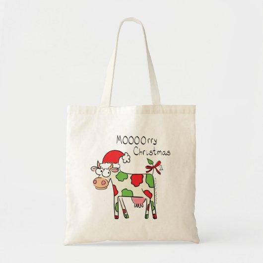 Koe Funny Cartoon kerstfeestdag Tote Bag (Voorkant)