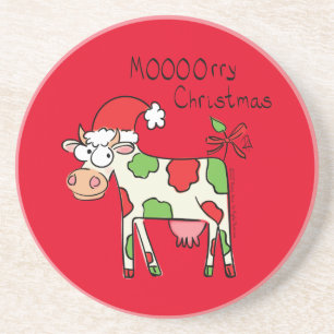 Koe Funny Cartoon kerstfeestdag Zandsteen Onderzetter