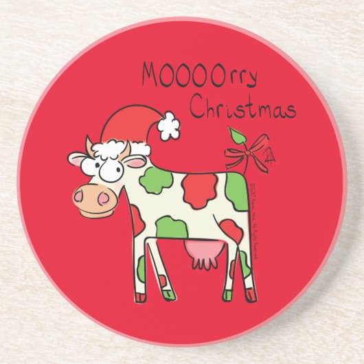 Koe Funny Cartoon kerstfeestdag Zandsteen Onderzetter (Voorkant)
