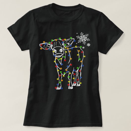 Koe Funny Cattle Reindeer Pet Santa Kerstmis Ligh T-shirt (Design voorkant)