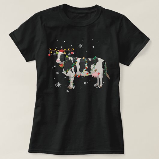 koe Funny Koe Reindekerst Lights Pajama plezier T-shirt (Design voorkant)