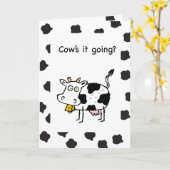 Koe gaat, denk aan jou, grappig kaart (Gele Bloem)