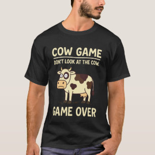 Koe Game Over Grappige Koe Humor Retro Boerderij D T-shirt