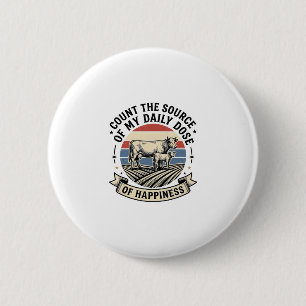 Koe Geluk Vintage Boerderij Vector T-shirt Ontwerp Ronde Button 5,7 Cm