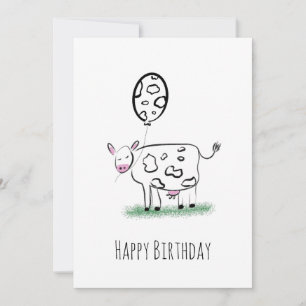 Koe Gelukkige Verjaardag Hand Getekende Doodle Kun Feestdagenkaart
