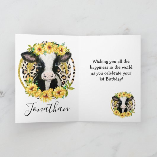 Koe - gelukkige verjaardagskaart kaart (Binnen)