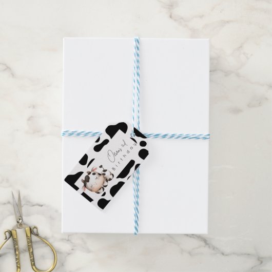 koe Genderneutrale Verjaardag Cadeaulabel (Met Touw)