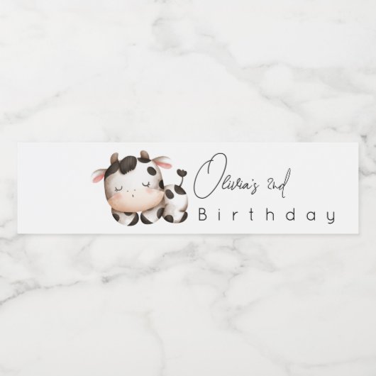 koe Genderneutrale Verjaardag Waterfles Etiket (Enkel label)