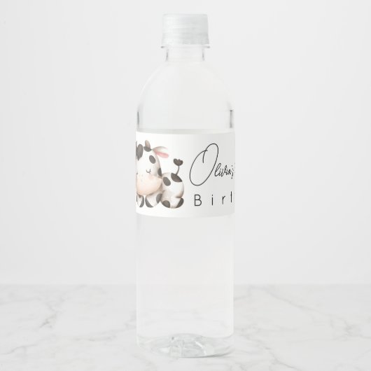 koe Genderneutrale Verjaardag Waterfles Etiket (Voorkant)