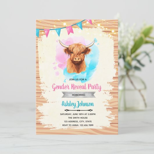 Koe genderonthulling uitnodiging (Staand voorkant)