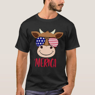 Koe Gesichts 4 juli USA zonnebril Amerikaanse vlag T-shirt