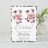 koe Geslachtsneutrale tweeling baby shower Kaart (Staand voorkant)