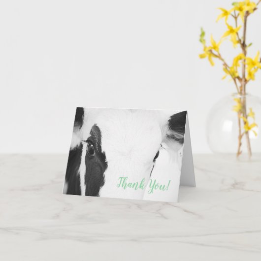 Koe gezicht close-up Baby shower dank u kaart groe (Gele Bloem)