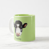 Koe Gezicht op Lime Green Tweekleurige Koffiemok (Voorkant links)