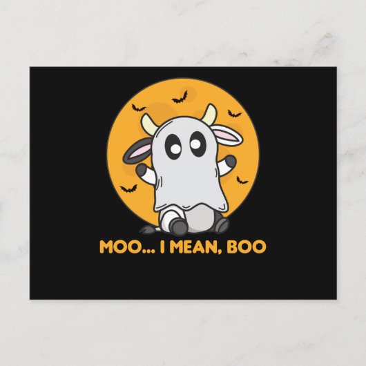 Koe Ghost Cute Kawaii Halloween Moo I Mean Boo Briefkaart (Voorkant)