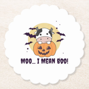 Koe Ghost Cute Kawaii Halloween Moo I Mean Boo Kartonnen Onderzetters