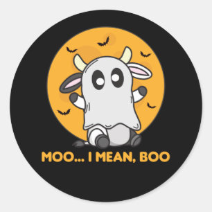 Koe Ghost Cute Kawaii Halloween Moo I Mean Boo Ronde Sticker