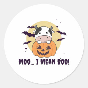 Koe Ghost Cute Kawaii Halloween Moo I Mean Boo Ronde Sticker