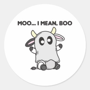 Koe Ghost Cute Kawaii Halloween Moo I Mean Boo Ronde Sticker